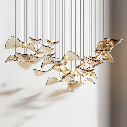 Wave Floating Leaf Chandelier ∅ 47.2″ x 78.7″ / Dia 120cm x 200cm / Amber / Warm Light Chandelier