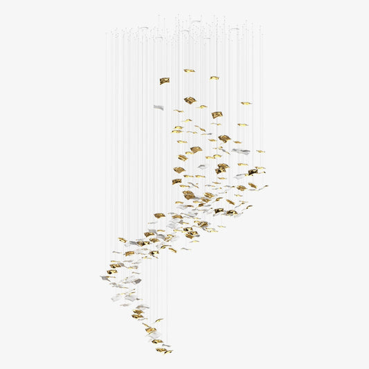 Whispering Kerchiefs Chandelier ∅ 51.2″ x H 98.4″ / Gold & Silver / Warm Light Chandelier