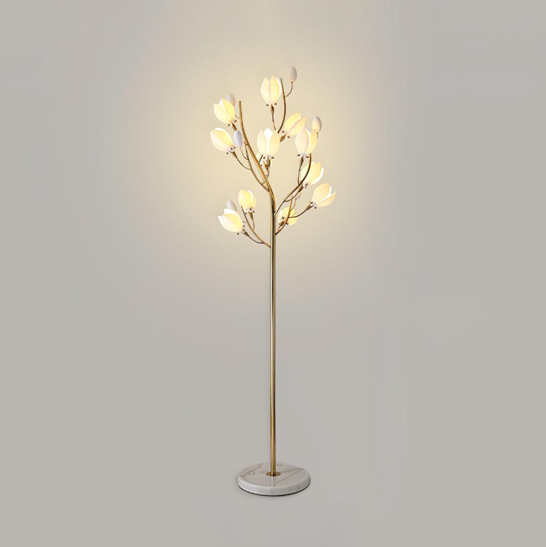 Porcelain Magnolia Floor Lamp ∅ 22.8″ x H 68.9″ / Dia 58cm x H 175cm / Gold & White Ceramic / US Plug Floor lamp
