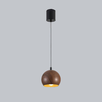 Timeless Grain Pendant Lamp Model A ∅ 7.1″ x H 5.5″ / Dia 18cm x H 14cm / Walnut Grain Hydrographics / Warm Light 1001