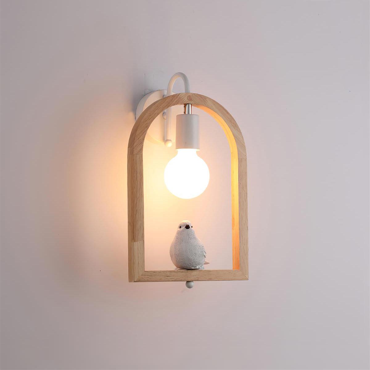 Wood Bird Resin Wall Light Model A ∅ 9.1″ x H 13.2″ / Dia 23cm x H 33.5cm / Wooden Wall lamp