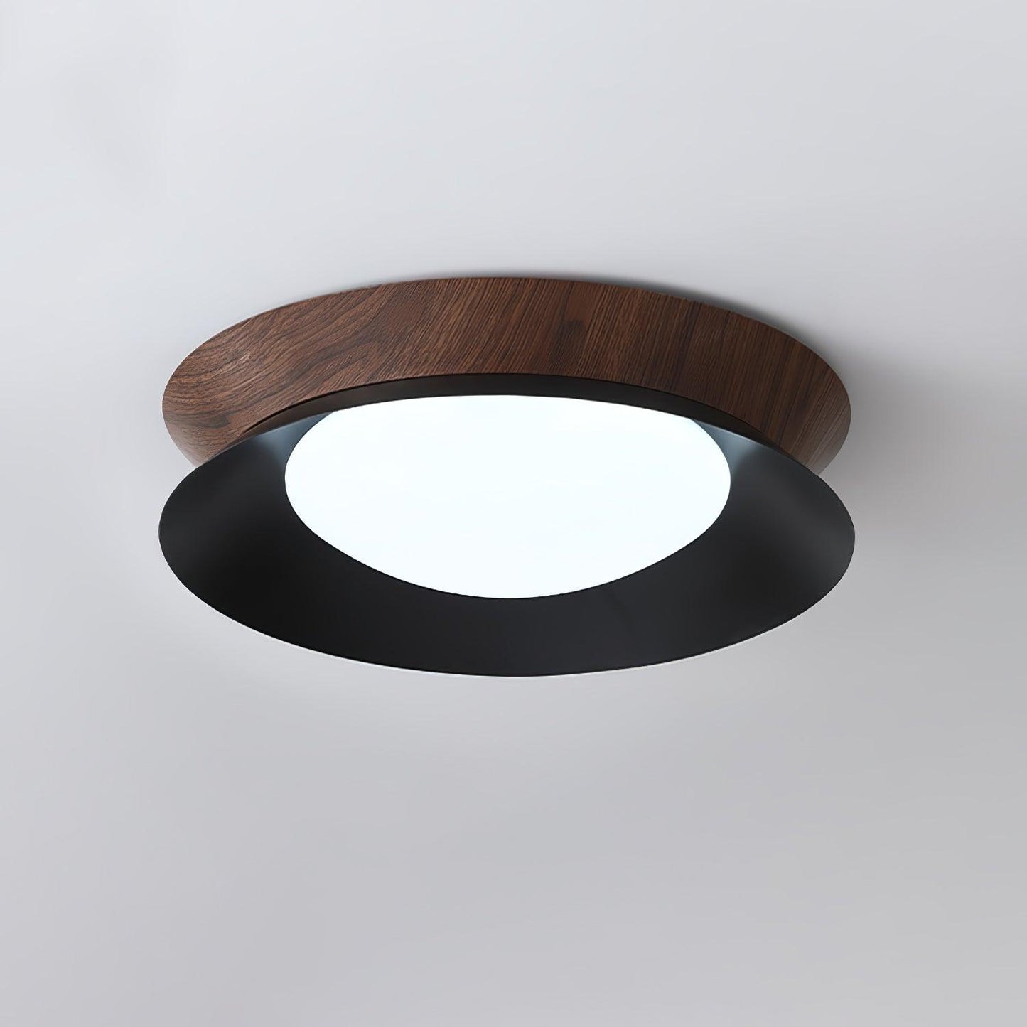 Double Half Round Ceiling Light ∅ 19.7″ x H 3.1″ / Dia 50cm x H 8cm / Walnut wood grain & Black / Cool Light Ceiling