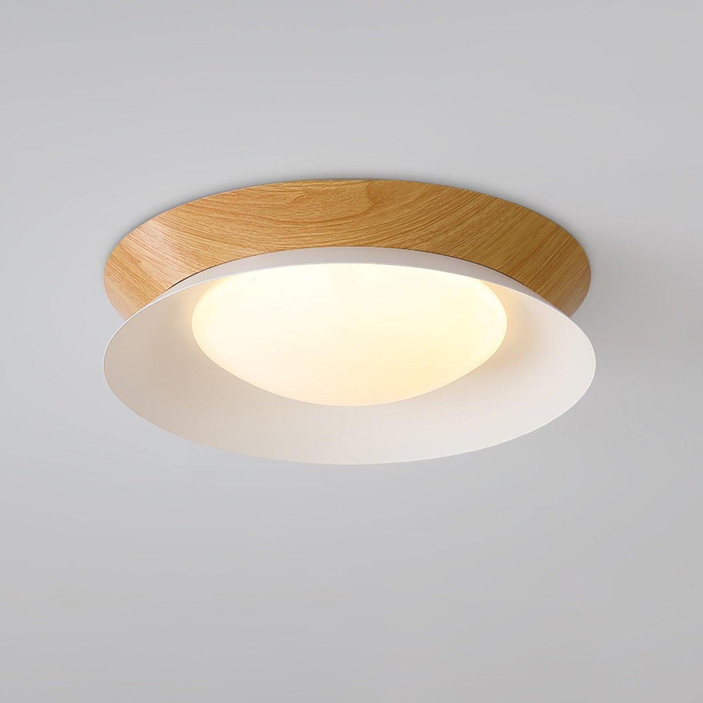 Double Half Round Ceiling Light ∅ 19.7″ x H 3.1″ / Dia 50cm x H 8cm / Nature wood grain & White / Warm Light Ceiling