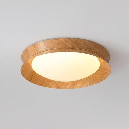Double Half Round Ceiling Light ∅ 19.7″ x H 3.1″ / Dia 50cm x H 8cm / Nature wood grain / Warm Light Ceiling lamp