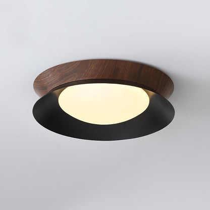 Double Half Round Ceiling Light ∅ 15.7″ x H 3.1″ / Dia 40cm x H 8cm / Walnut wood grain & Black / Cool Light Ceiling