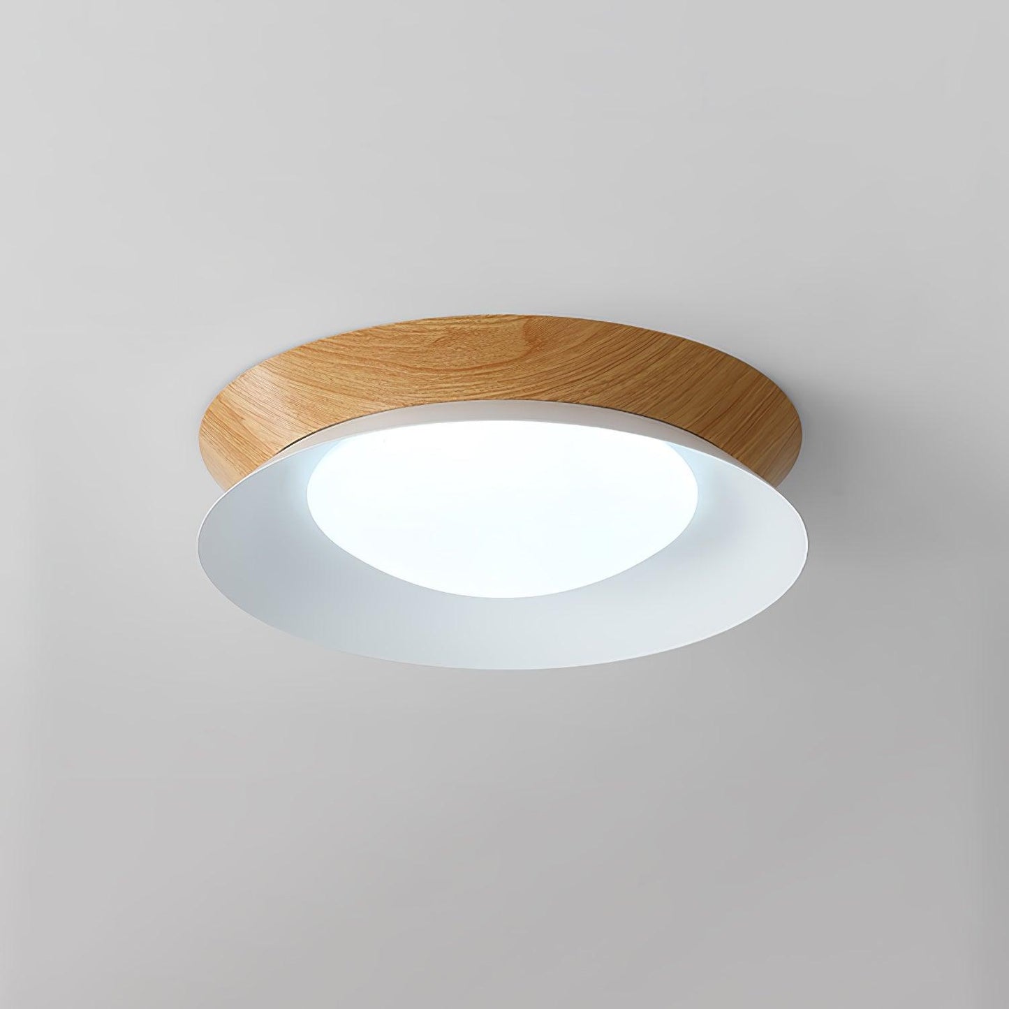 Double Half Round Ceiling Light ∅ 15.7″ x H 3.1″ / Dia 40cm x H 8cm / Nature wood grain & White / Cool Light Ceiling