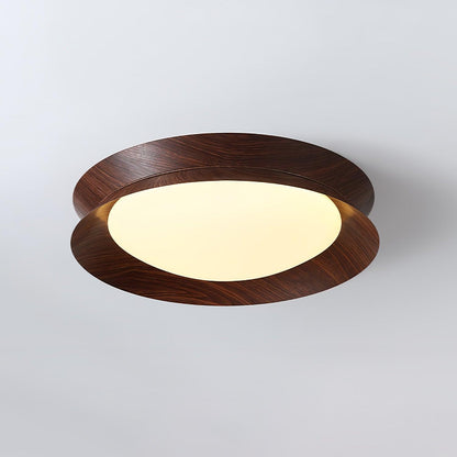 Double Half Round Ceiling Light ∅ 19.7″ x H 3.1″ / Dia 50cm x H 8cm / Walnut wood grain / Warm Light Ceiling lamp