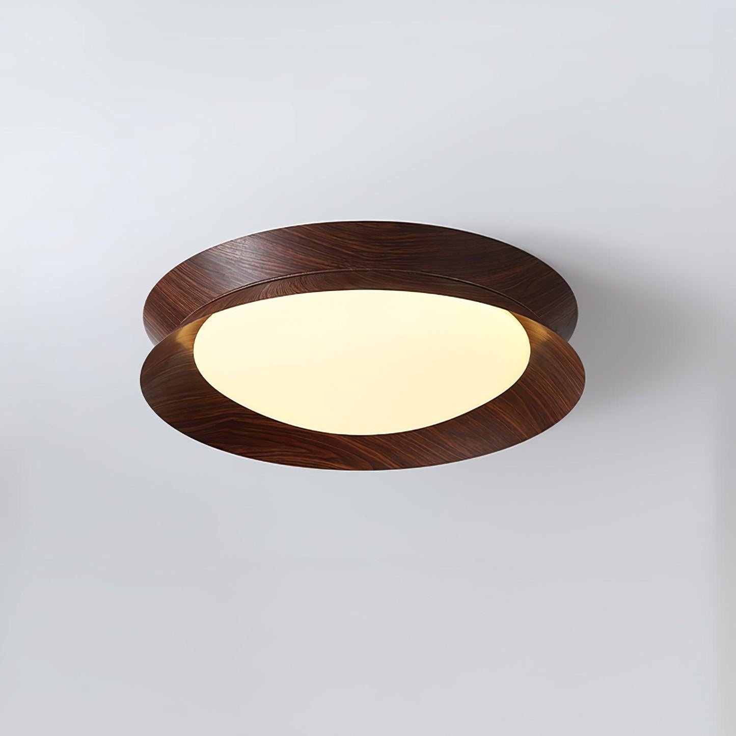 Double Half Round Ceiling Light ∅ 15.7″ x H 3.1″ / Dia 40cm x H 8cm / Walnut wood grain / Warm Light Ceiling lamp