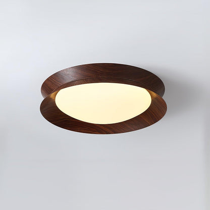 Double Half Round Ceiling Light ∅ 15.7″ x H 3.1″ / Dia 40cm x H 8cm / Walnut wood grain / Warm Light Ceiling lamp