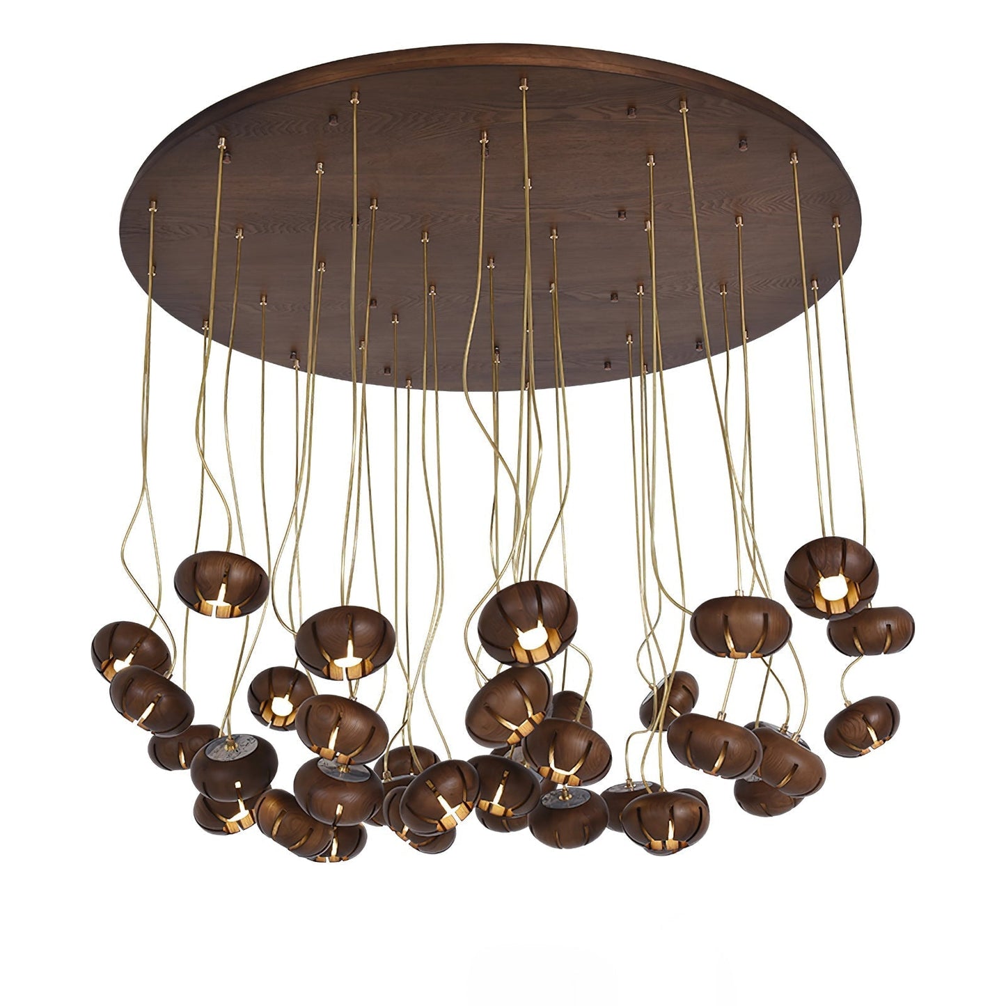 Wood Pumpkin Cluster Chandelier 37 heads ∅ 47.2″ x H 37.4″ / Walnut Color Chandelier