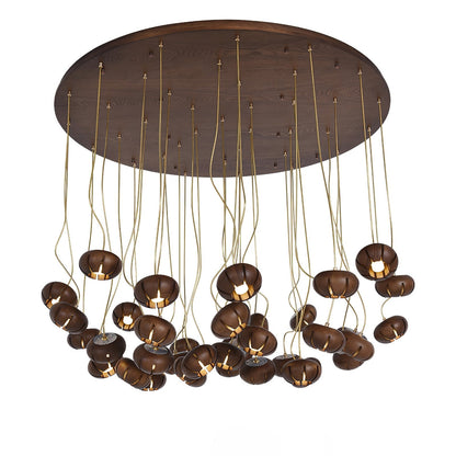 Wood Pumpkin Cluster Chandelier 37 heads ∅ 47.2″ x H 37.4″ / Walnut Color Chandelier