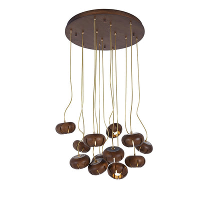 Wood Pumpkin Cluster Chandelier 13 heads ∅ 21.7″ x H 37.4″ / Walnut Color Chandelier