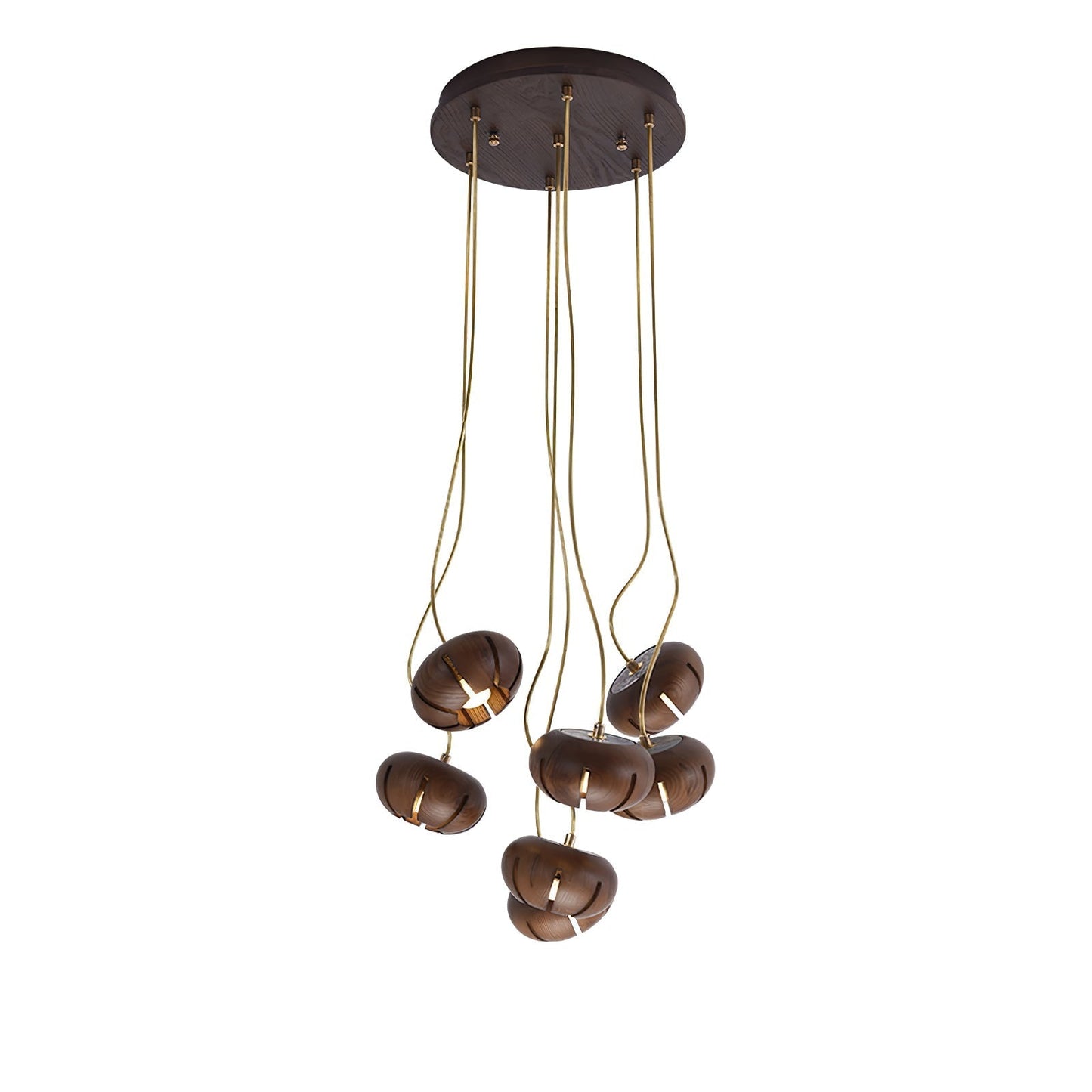 Wood Pumpkin Cluster Chandelier 7 heads ∅ 11.8″ x H 37.4″ / Walnut Color Chandelier