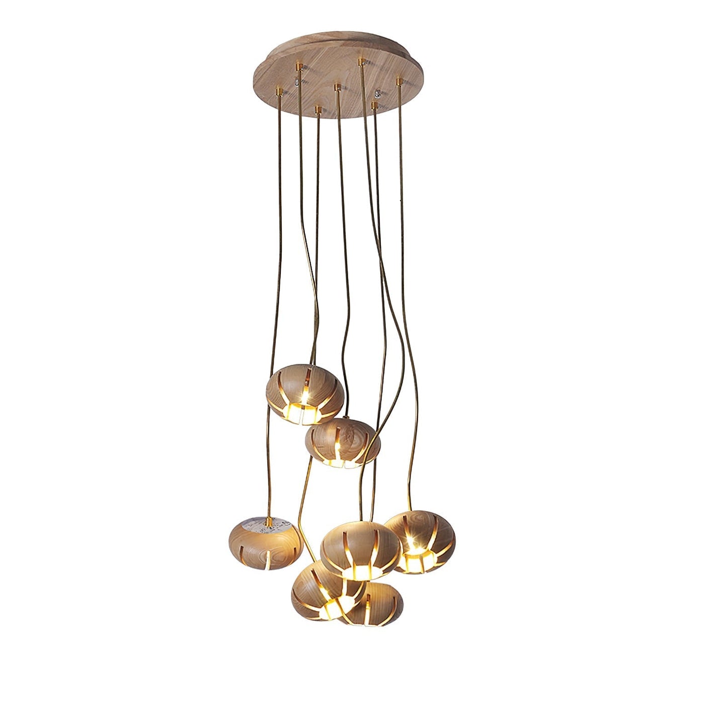 Wood Pumpkin Cluster Chandelier 7 heads ∅ 11.8″ x H 37.4″ / Wood Color Chandelier