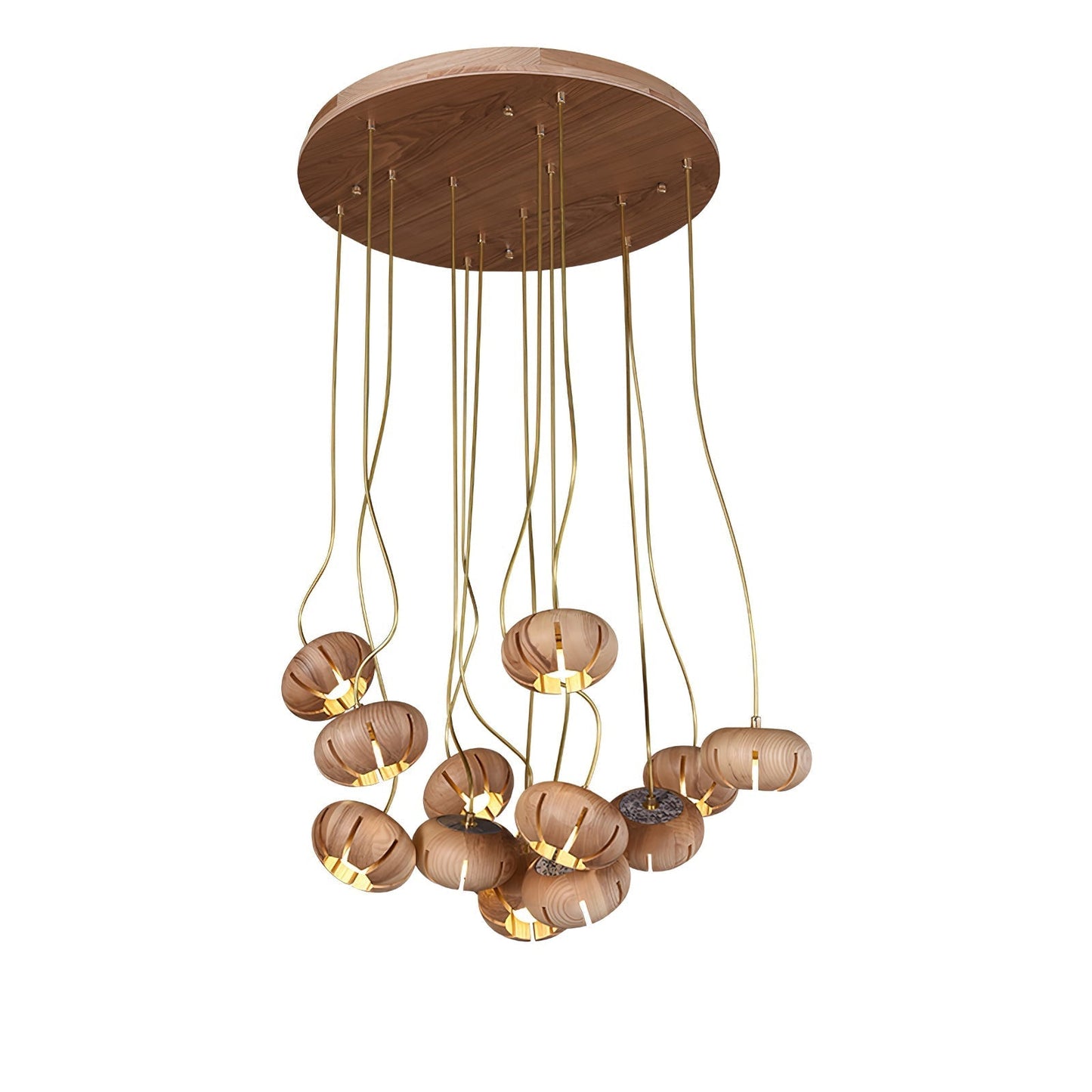 Wood Pumpkin Cluster Chandelier 13 heads ∅ 21.7″ x H 37.4″ / Wood Color Chandelier