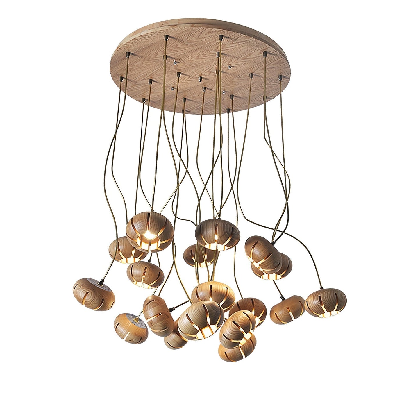 Wood Pumpkin Cluster Chandelier 19 heads ∅ 23.6″ x H 37.4″ / Wood Color Chandelier