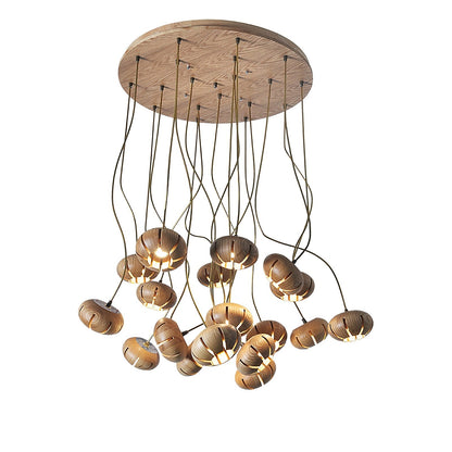 Wood Pumpkin Cluster Chandelier 19 heads ∅ 23.6″ x H 37.4″ / Wood Color Chandelier