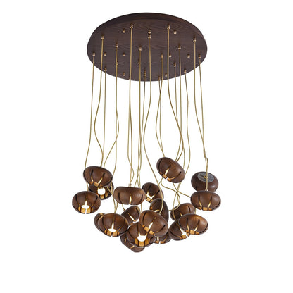 Wood Pumpkin Cluster Chandelier 19 heads ∅ 23.6″ x H 37.4″ / Walnut Color Chandelier