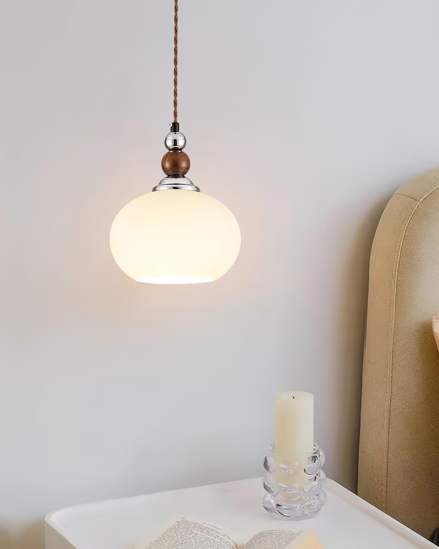 Yisi Po Pendant Lamp ∅ 7.1″ x H 4.7″ / Dia 18cm x H 12cm / Walnut color & Chrome Pendant light