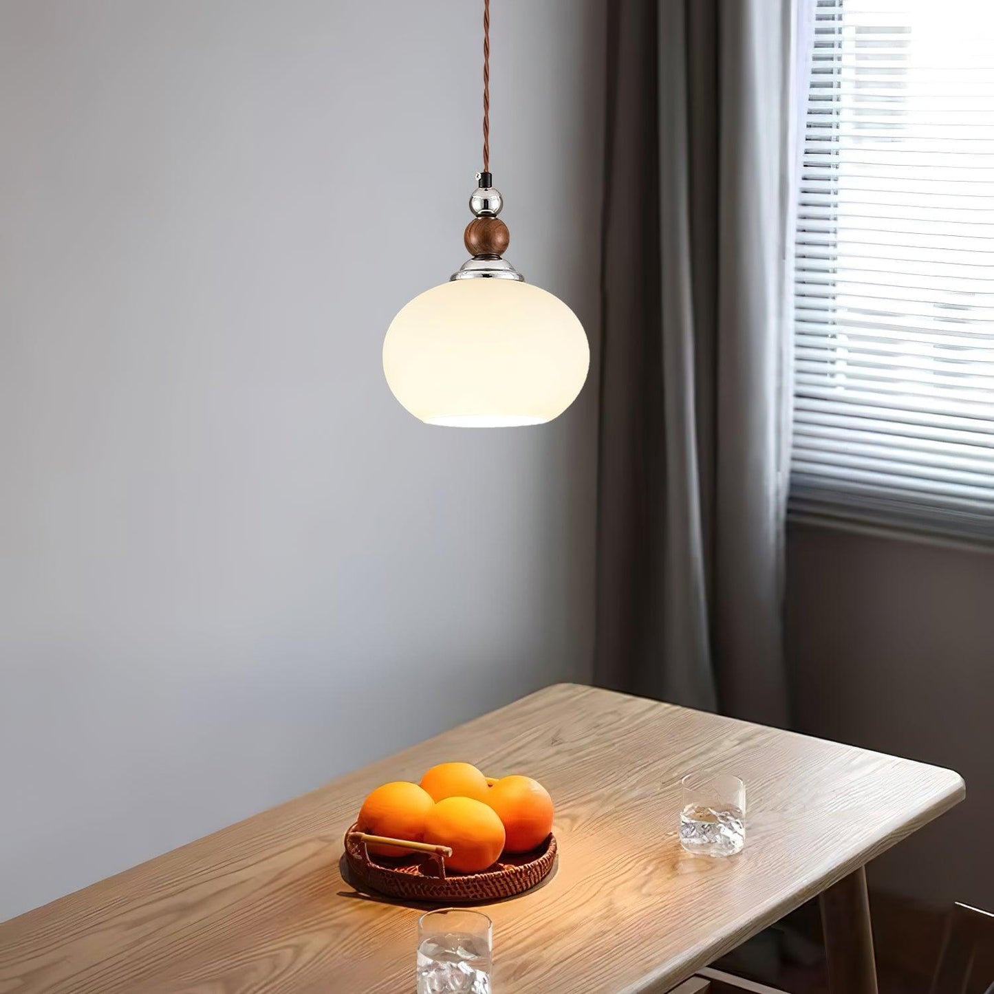 Yisi Po Pendant Lamp ∅ 7.1″ x H 4.7″ / Dia 18cm x H 12cm / Walnut color & Chrome Pendant light
