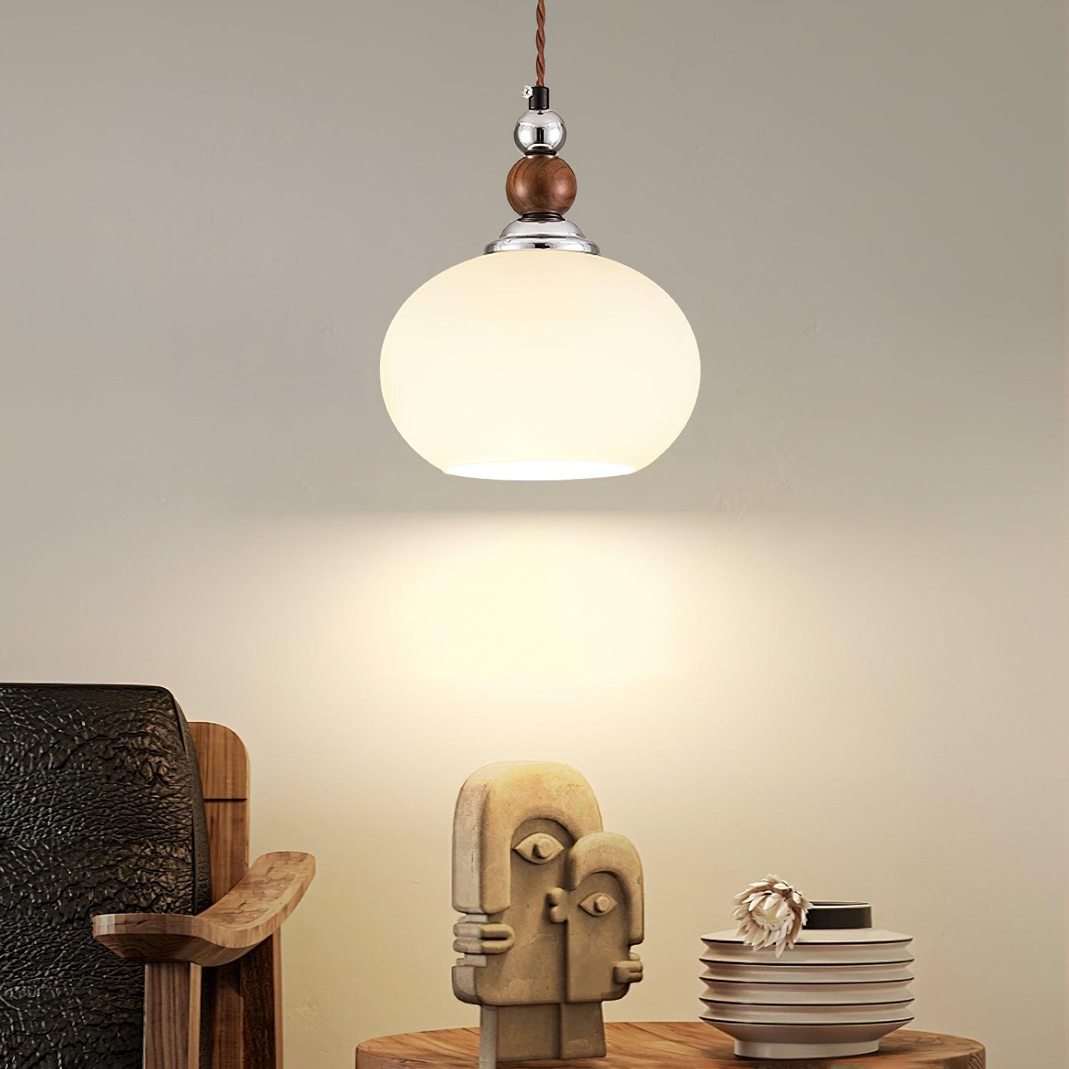 Yisi Po Pendant Lamp ∅ 7.1″ x H 4.7″ / Dia 18cm x H 12cm / Walnut color & Chrome Pendant light