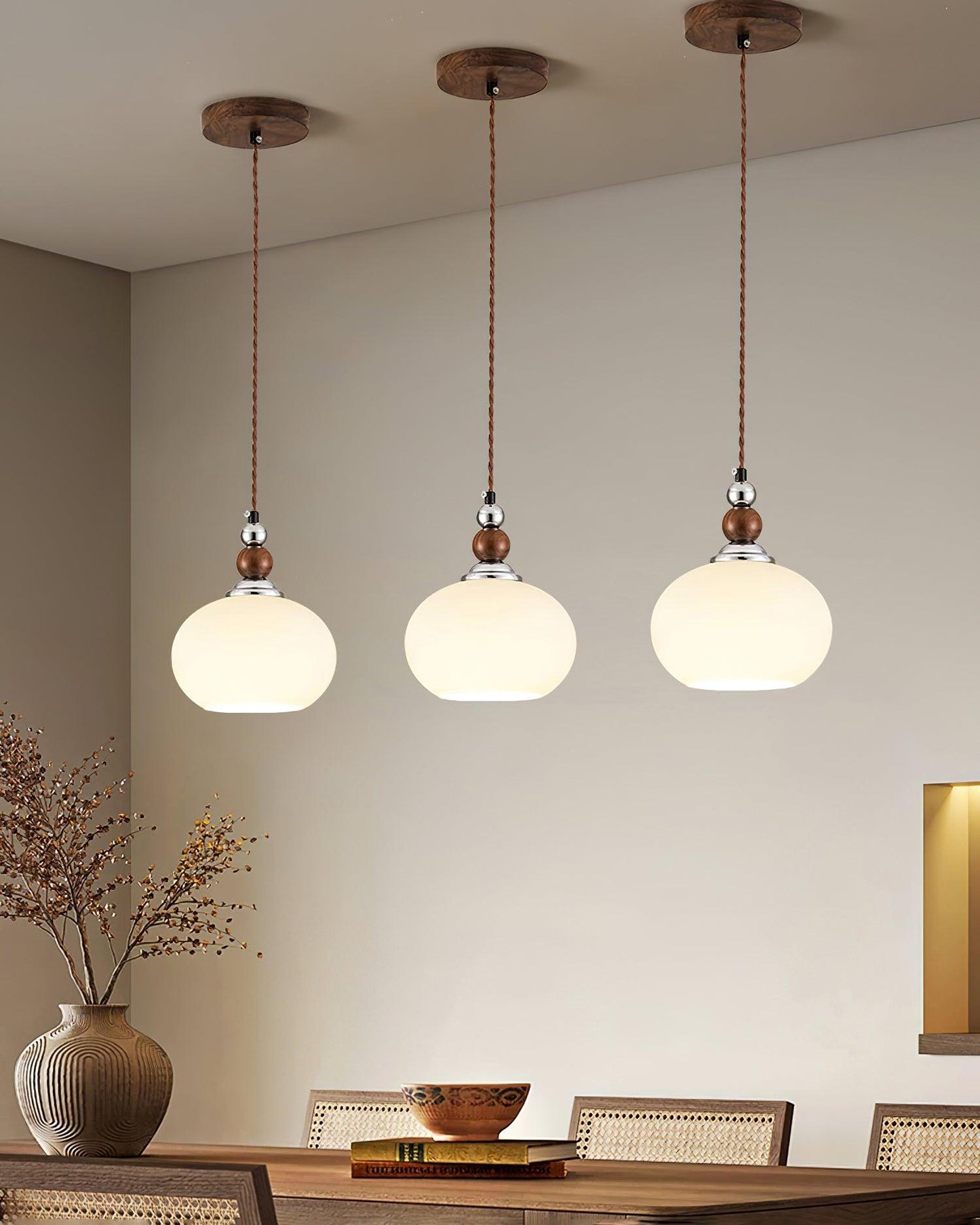 Yisi Po Pendant Lamp ∅ 7.1″ x H 4.7″ / Dia 18cm x H 12cm / Walnut color & Chrome Pendant light