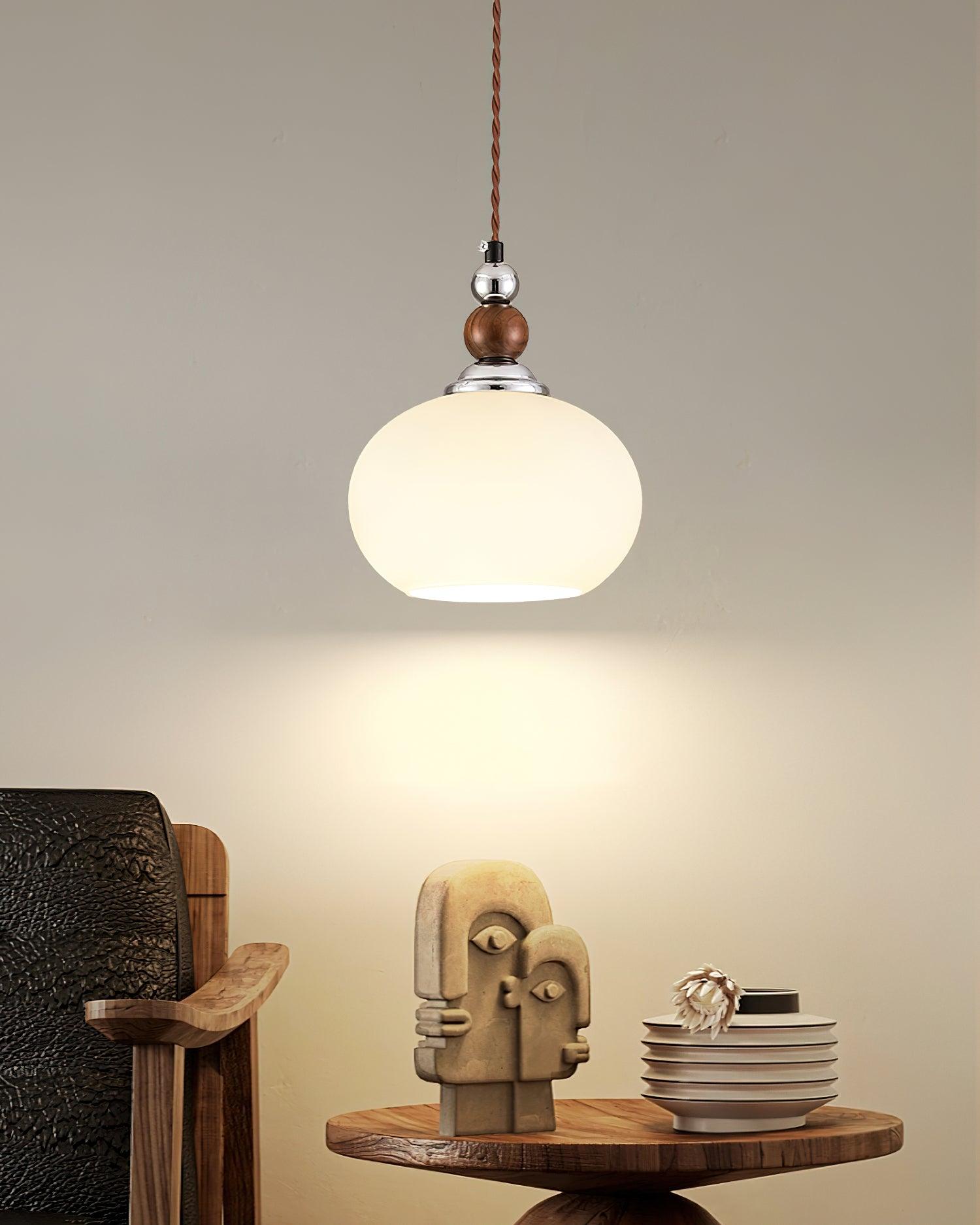 Yisi Po Pendant Lamp ∅ 7.1″ x H 4.7″ / Dia 18cm x H 12cm / Walnut color & Chrome Pendant light