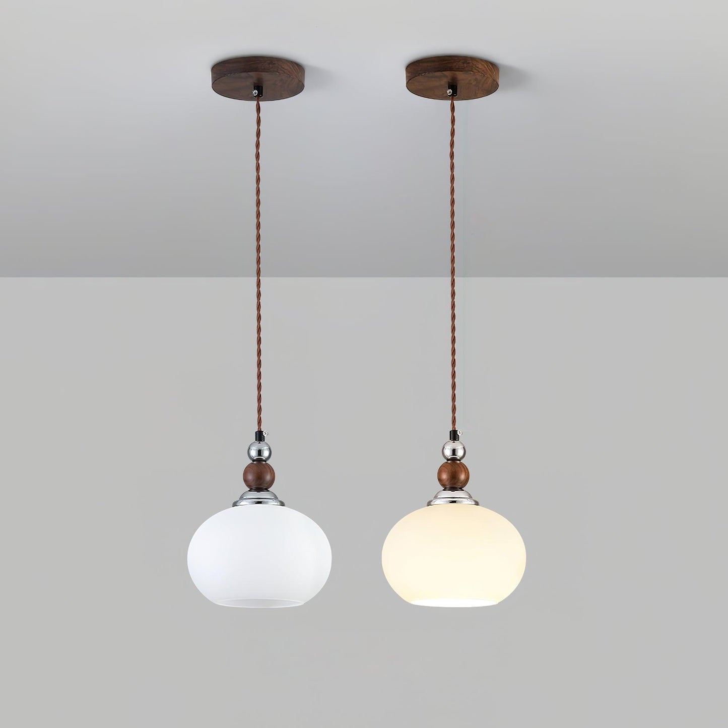 Yisi Po Pendant Lamp ∅ 7.1″ x H 4.7″ / Dia 18cm x H 12cm / Walnut color & Chrome Pendant light