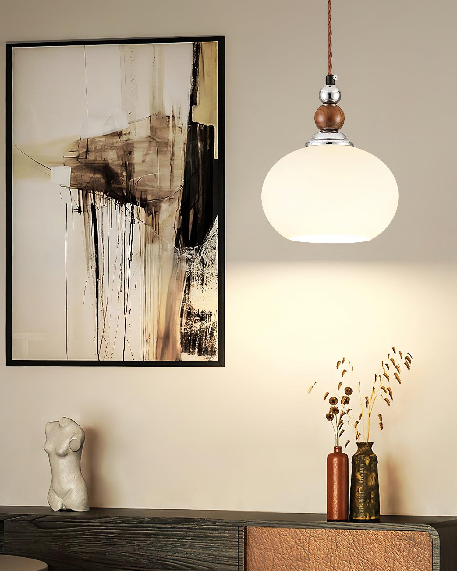 Yisi Po Pendant Lamp ∅ 7.1″ x H 4.7″ / Dia 18cm x H 12cm / Walnut color & Chrome Pendant light