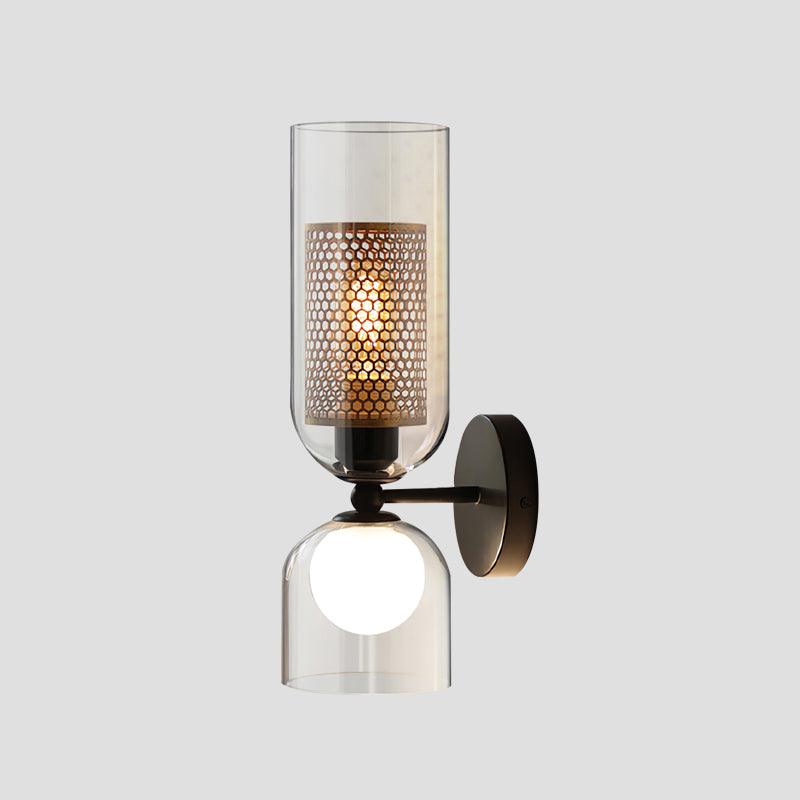Zachary Wall Lamp ∅ 10.2″ x H 15.3″/ Dia 26cm x H 39cm / Black & Clear Wall lamp