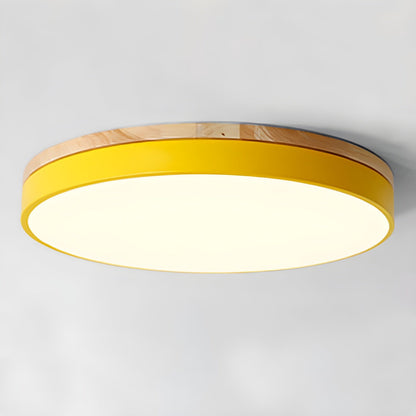 Zara Circular Wood Ceiling Lamp ∅ 11.8″ x H 2″ / Yellow / Warm Light