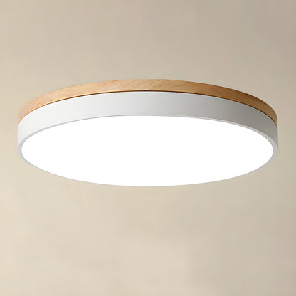 Zara Circular Wood Ceiling Lamp ∅ 11.8″ x H 2″ / White / Warm Light