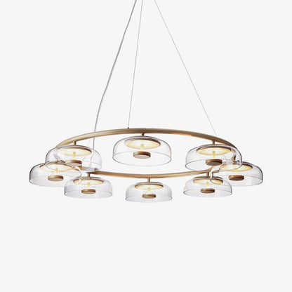 Solara Chandelier 8 heads: ∅ 39.4″ x H 59″ / Brass & Clear / Warm Light Chandelier