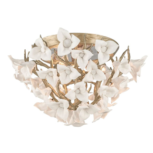 Corbett Lighting Lily 4 Light 18" Wide Flush Mount Floral Ceiling Fixture with Hand-Crafted Iron Flowers