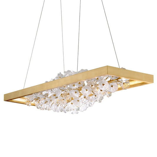 Corbett Lighting Jasmine 60" Wide LED Suspension Linear Chandelier with Flower Motif Centerpiece
