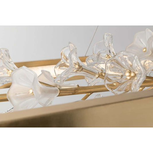 Corbett Lighting Jasmine 60" Wide LED Suspension Linear Chandelier with Flower Motif Centerpiece