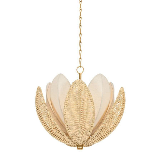 Corbett Lighting Costa Brava 5 Light 24" Wide Pendant with Coco Shell and Linen Shade