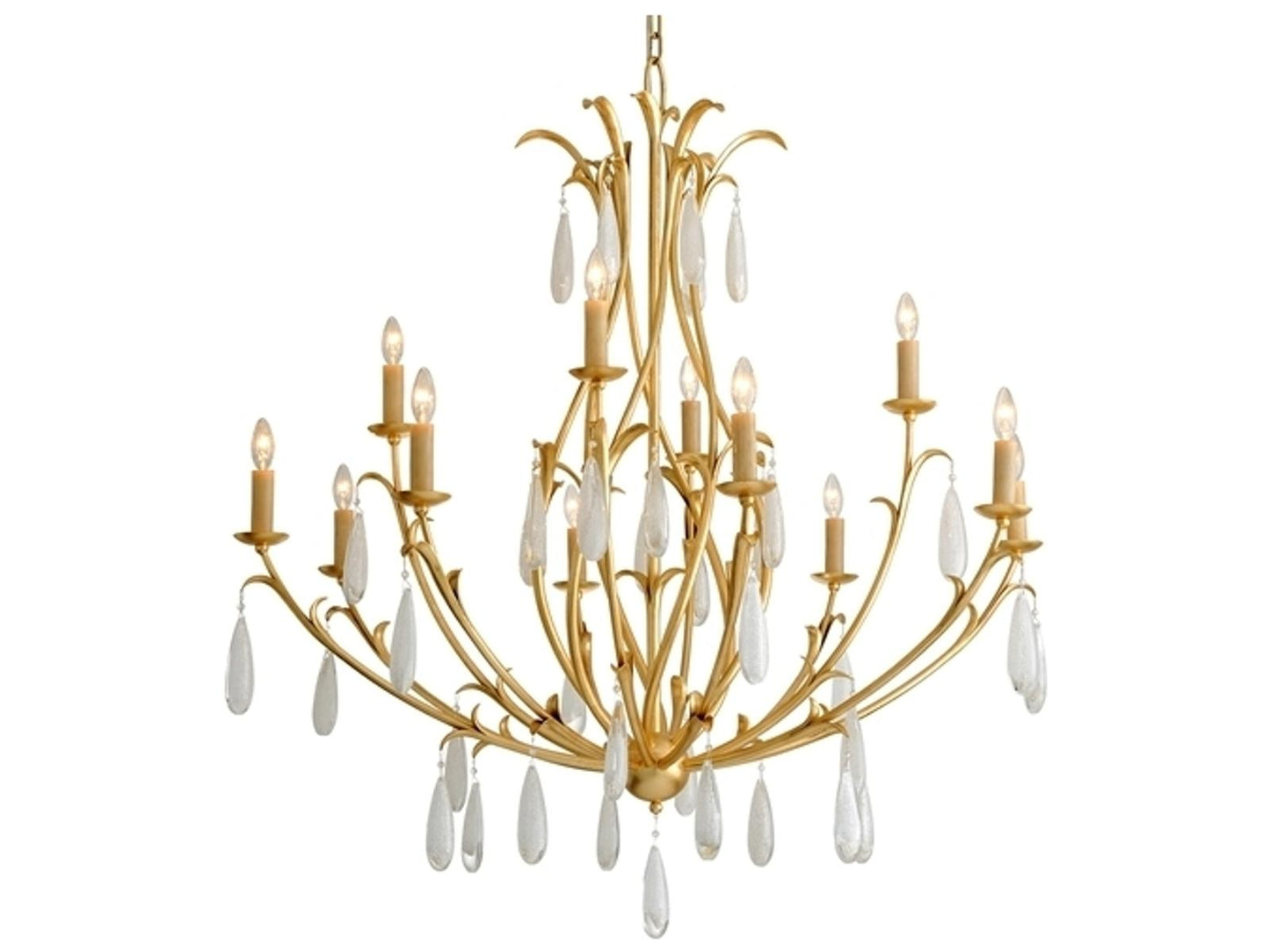 Corbett Lighting Prosecco 12-Light Chandelier in Gold Leaf with White Meteorite Glass