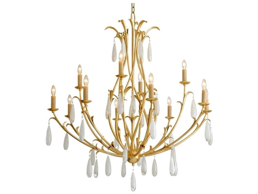 Corbett Lighting Prosecco 12-Light Chandelier in Gold Leaf with White Meteorite Glass