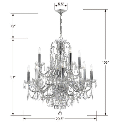 Crystorama Lighting Group Imperial 12 Light 30" Wide Crystal Chandelier with Swarovski Strass Crystal Accents