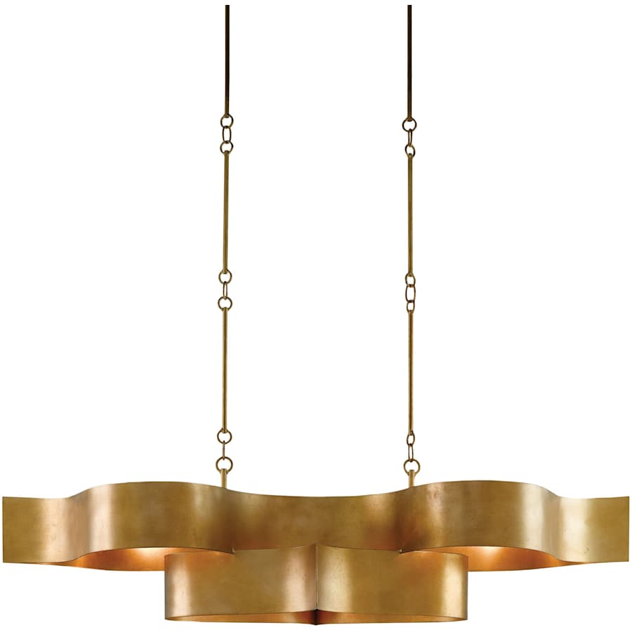 Currey and Company Grand Lotus 51" 6 Light Wrought Iron Drum Chandelier with Gold Metal Shades