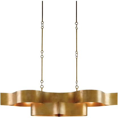 Currey and Company Grand Lotus 51" 6 Light Wrought Iron Drum Chandelier with Gold Metal Shades