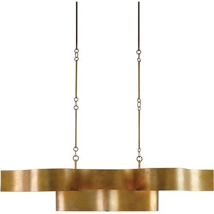 Currey and Company Grand Lotus 51" 6 Light Wrought Iron Drum Chandelier with Gold Metal Shades