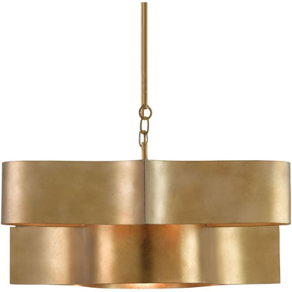 Currey and Company Grand Lotus 51" 6 Light Wrought Iron Drum Chandelier with Gold Metal Shades
