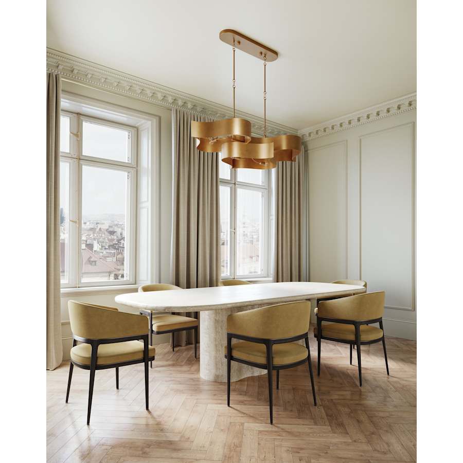 Currey and Company Grand Lotus 51" 6 Light Wrought Iron Drum Chandelier with Gold Metal Shades