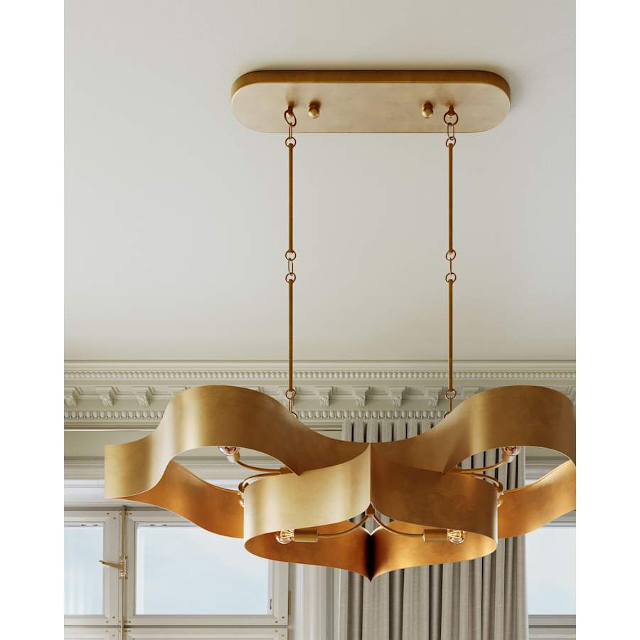 Currey and Company Grand Lotus 51" 6 Light Wrought Iron Drum Chandelier with Gold Metal Shades