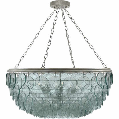 Currey and Company Quoram 8 Light 33" Wide Single Tier Chandelier with Green Glass Shade