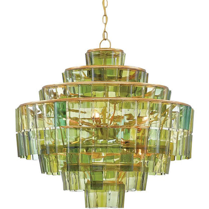 Currey and Company Sommelier 8 Light 27" Wide Single Tier Draped Chandelier with Green Glass Shade