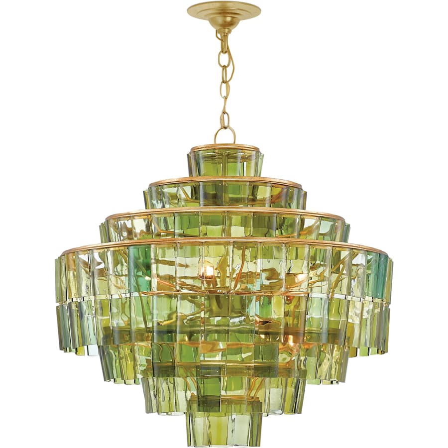 Currey and Company Sommelier 8 Light 27" Wide Single Tier Draped Chandelier with Green Glass Shade