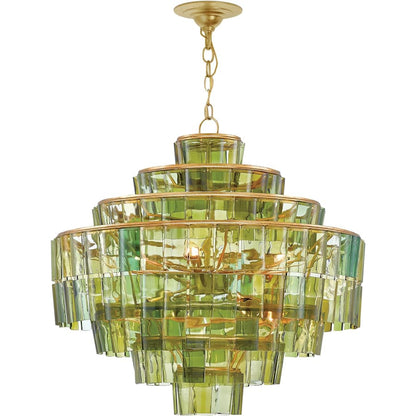 Currey and Company Sommelier 8 Light 27" Wide Single Tier Draped Chandelier with Green Glass Shade